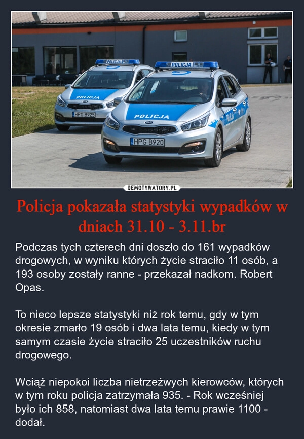 
    Policja pokazała statystyki wypadków w dniach 31.10 - 3.11.br