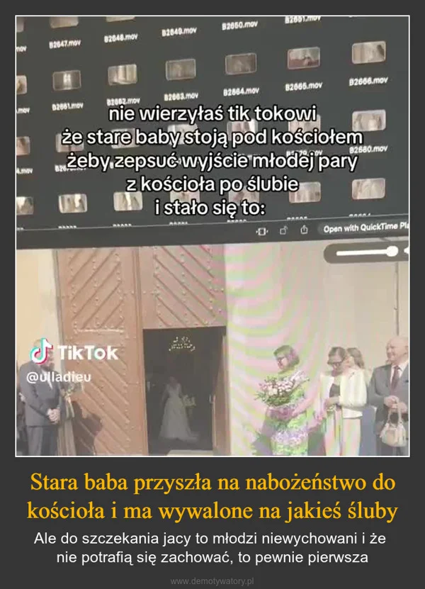 
    Stara baba przyszła na nabożeństwo do kościoła i ma wywalone na jakieś śluby