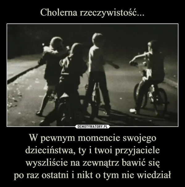 Cholerna rzeczywistość... W pewnym momencie swojego dzieciństwa, ty i twoi przyjaciele wyszliście na zewnątrz bawić się po raz ostatni i nikt o tym nie wiedział