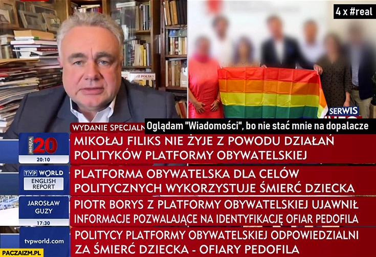 
    Paski TVP info Mikołaj Filiks nie żyje z powodu działań polityków platformy obywatelskiej