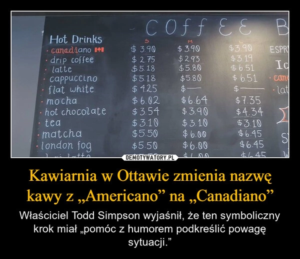 
    Kawiarnia w Ottawie zmienia nazwę kawy z „Americano” na „Canadiano”