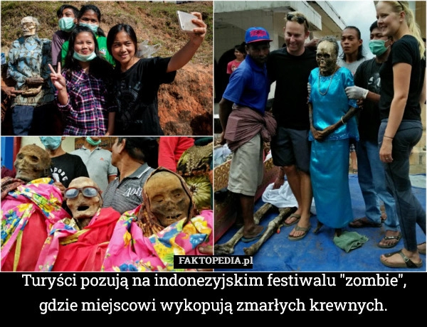 
    Turyści pozują na indonezyjskim festiwalu "zombie", gdzie miejscowi