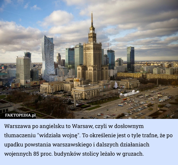 
    Warszawa po angielsku to Warsaw, czyli w dosłownym tłumaczeniu "widziała