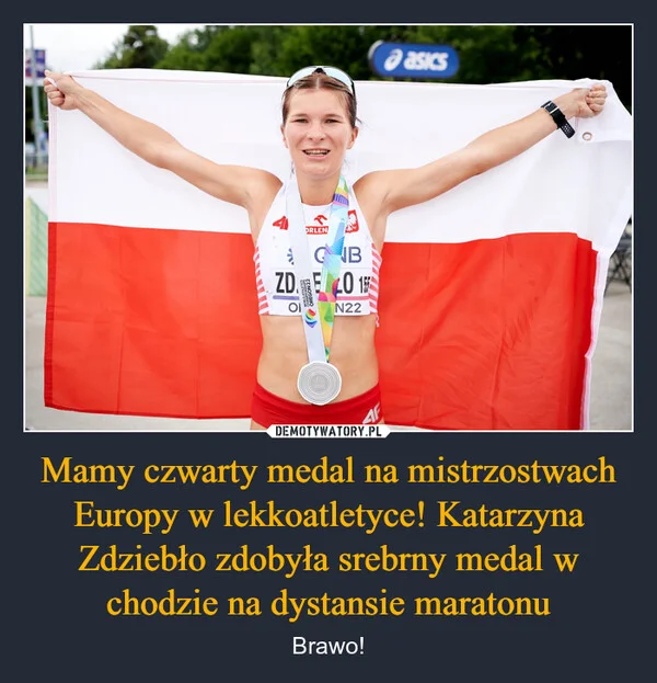 
    Mamy czwarty medal na mistrzostwach Europy w lekkoatletyce! Katarzyna Zdziebło zdobyła srebrny medal w chodzie na dystansie maratonu