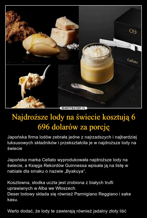 
    Najdroższe lody na świecie kosztują 6 696 dolarów za porcję