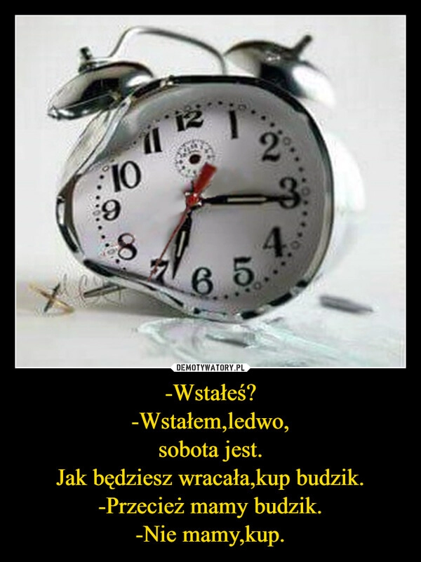 
    -Wstałeś?
-Wstałem,ledwo,
sobota jest.
Jak będziesz wracała,kup budzik.
-Przecież mamy budzik.
-Nie mamy,kup.