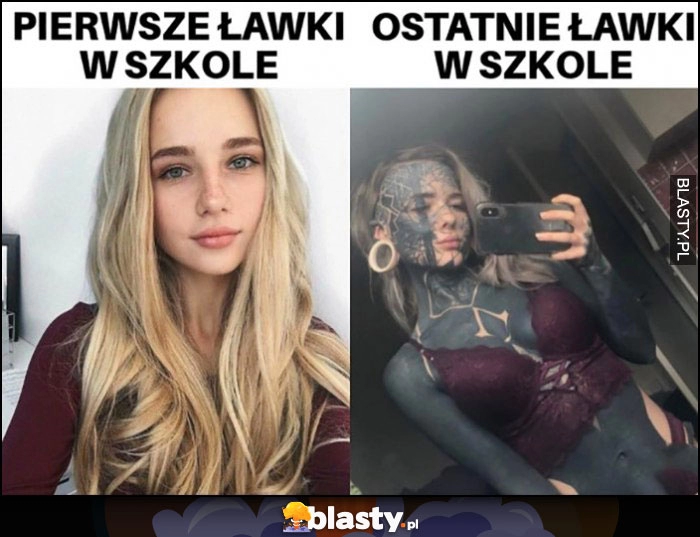 
    Pierwsze ławki w szkole vs ostatnie ławki w szkole całe wydziarane tatuaże