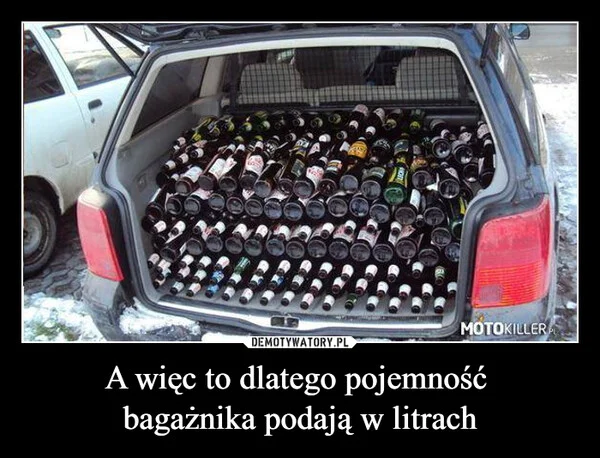 
    A więc to dlatego pojemność bagażnika podają w litrach