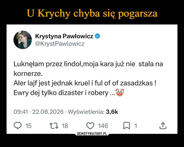 
    U Krychy chyba się pogarsza