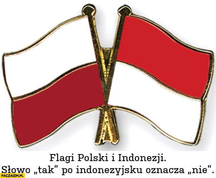 
    Flagi Polski i Indonezji słowo tak po indonezyjsku oznacza nie