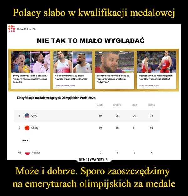 
    Polacy słabo w kwalifikacji medalowej Może i dobrze. Sporo zaoszczędzimy 
na emeryturach olimpijskich za medale