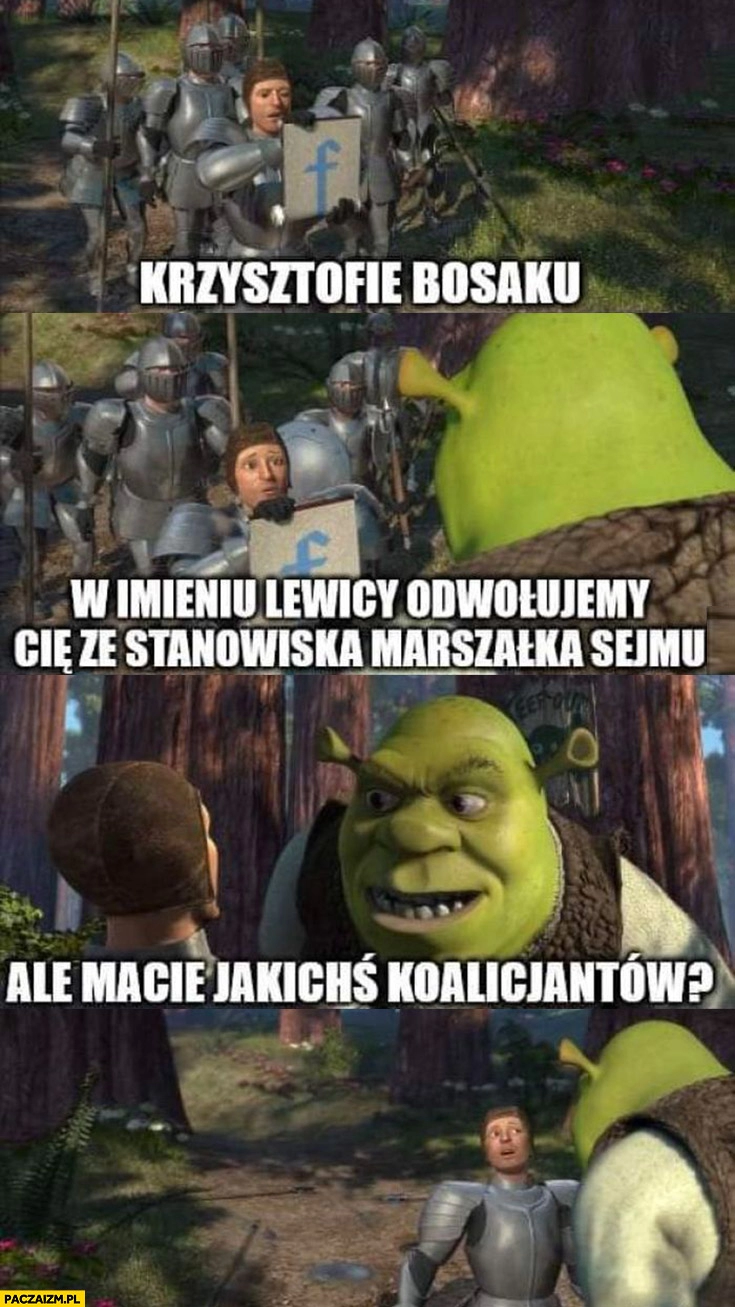 
    Shrek Krzysztofie Bosaku w imieniu lewicy odwołujemy cię ze stanowiska marszałka sejmu ale macie jakichś koalicjantów?