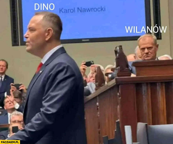 
    Dino Wilanów Tusk patrzy na Nawrockiego w sejmie
