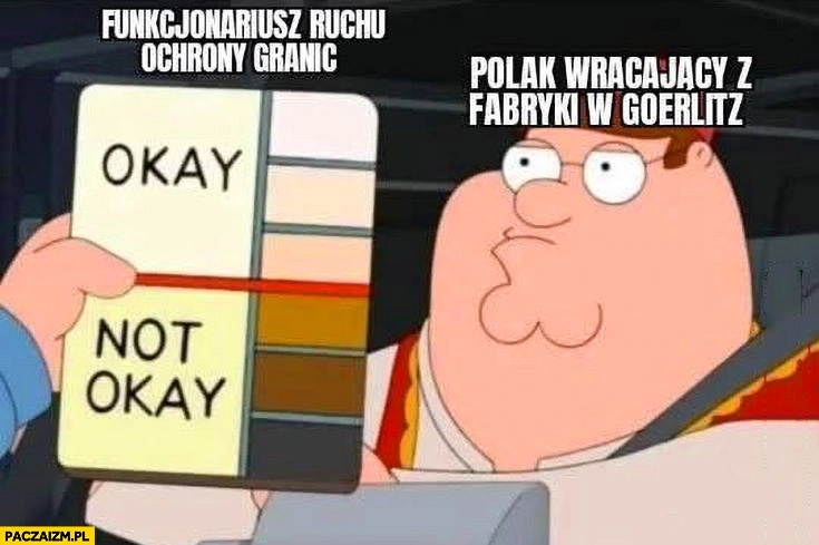 
    Funkcjonariusz ruchu ochrony granic sprawdza kolor skóry Polaka wracającego z fabryki w Goerlitz
