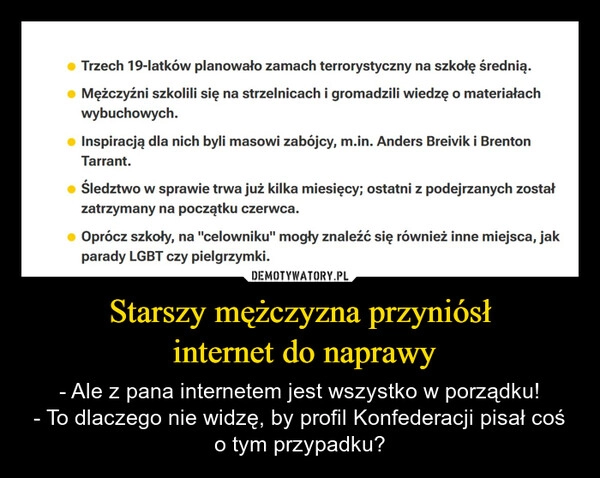 
    Starszy mężczyzna przyniósł
 internet do naprawy