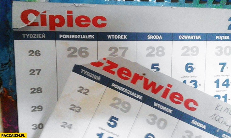 
    Czerwiec lipiec cipiec oderwana kartka kalendarza