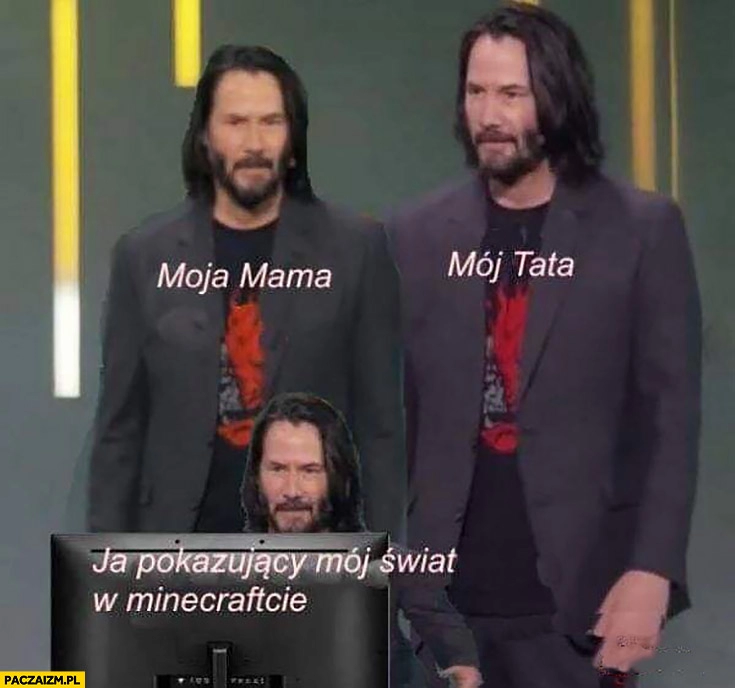 
    Moja mama, mój tata, ja pokazujący mój świat w Minecrafcie Keanu Reeves