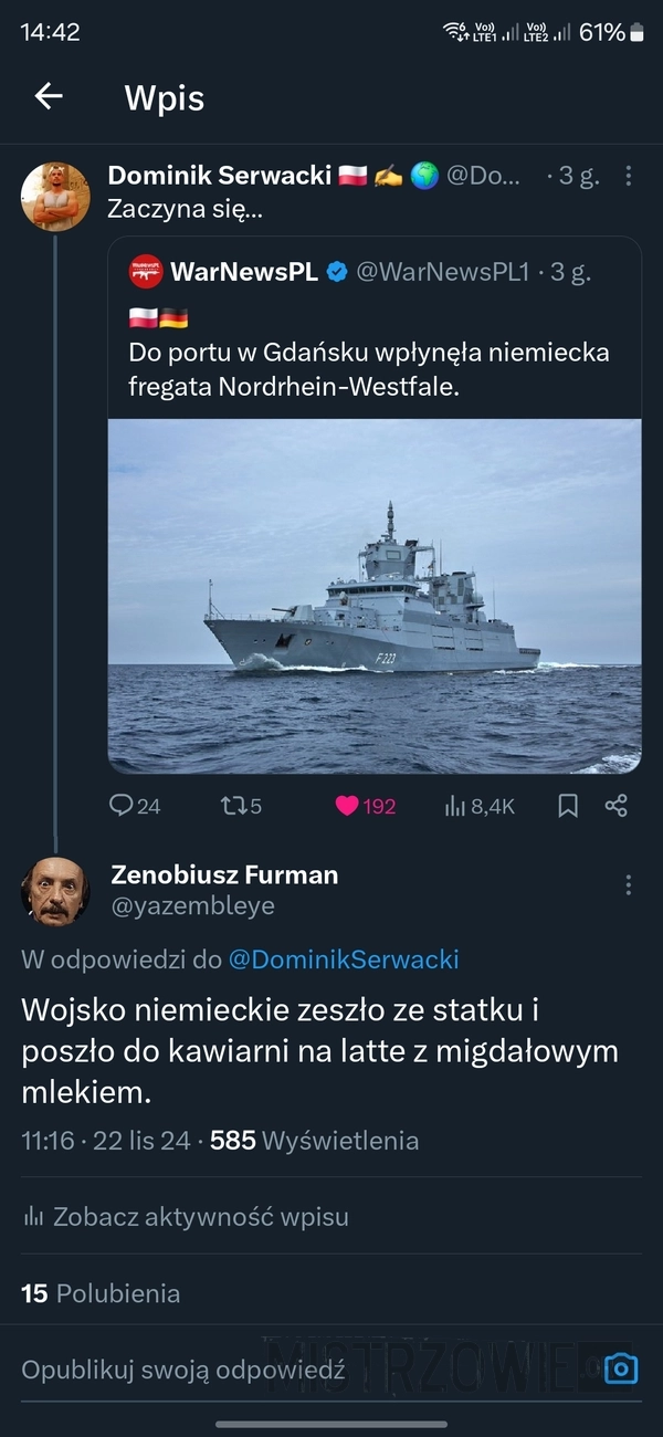 
    Niemiecki statek wojskowy wpłynął do Gdańska