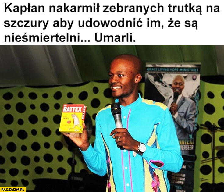 
    Kapłan nakarmił zebranych trutką na szczury aby udowodnić im, że są nieśmiertelni, umarli