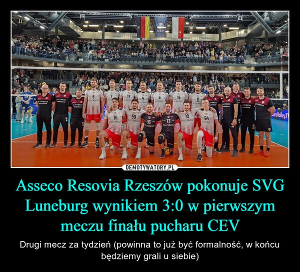 
    Asseco Resovia Rzeszów pokonuje SVG Luneburg wynikiem 3:0 w pierwszym meczu finału pucharu CEV