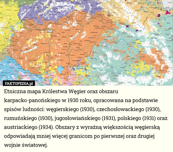 
    Etniczna mapa Królestwa Węgier oraz obszaru karpacko-panońskiego w 1930
