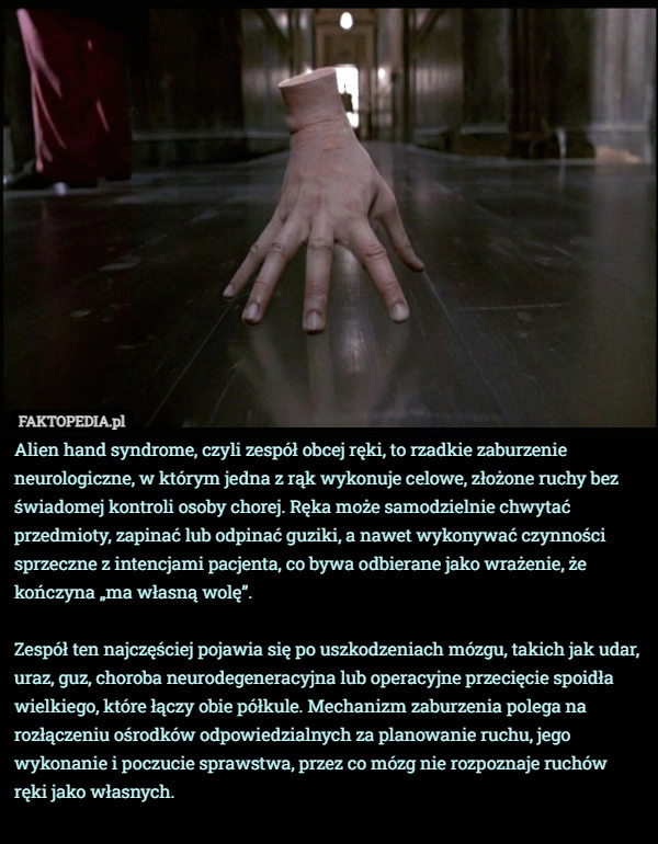 
    Alien hand syndrome, czyli zespół obcej ręki, to rzadkie zaburzenie neurologiczne,