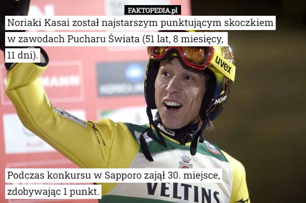 
    Noriaki Kasai został najstarszym punktującym skoczkiem
w zawodach Pucharu