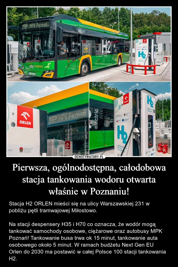 
    Pierwsza, ogólnodostępna, całodobowa stacja tankowania wodoru otwarta właśnie w Poznaniu!