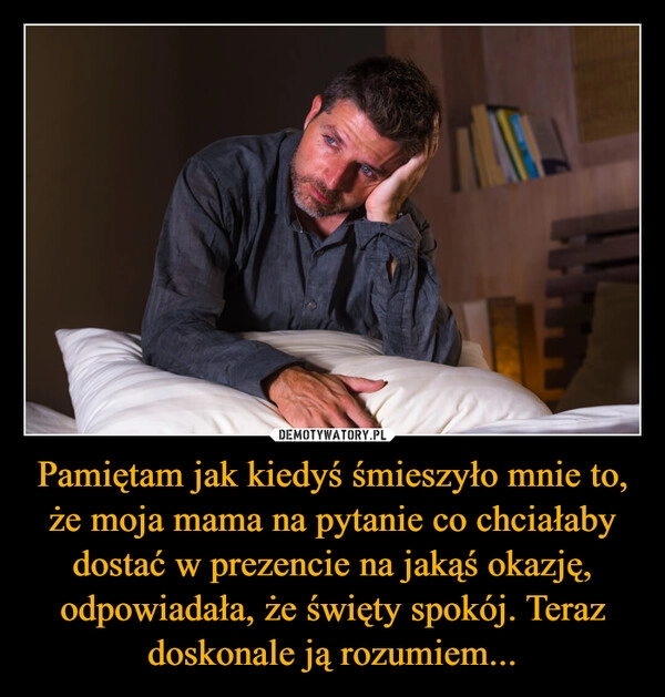 
    Pamiętam jak kiedyś śmieszyło mnie to, że moja mama na pytanie co chciałaby dostać w prezencie na jakąś okazję, odpowiadała, że święty spokój. Teraz doskonale ją rozumiem...