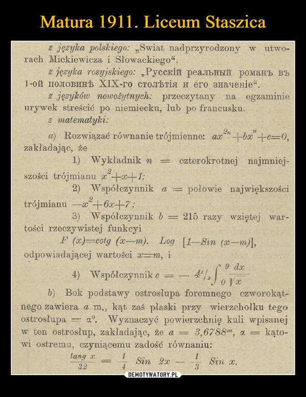 
    Matura 1911. Liceum Staszica