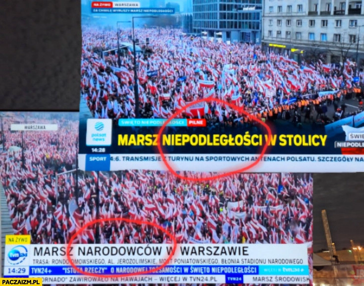 
    Polsat: Marsz Niepodległości w stolicy, TVN24: marsz narodowców w Warszawie