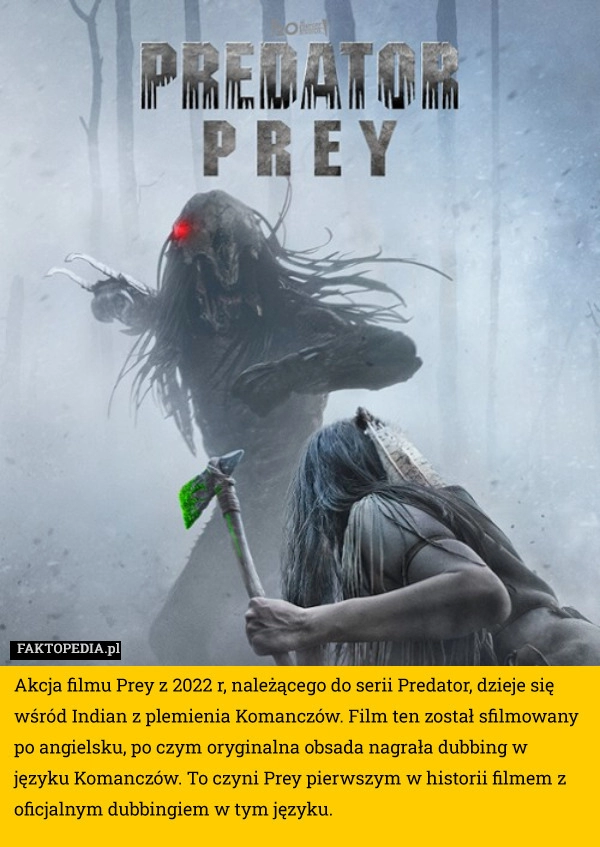 
    Akcja filmu Prey z 2022 r, należącego do serii Predator, dzieje się wśród