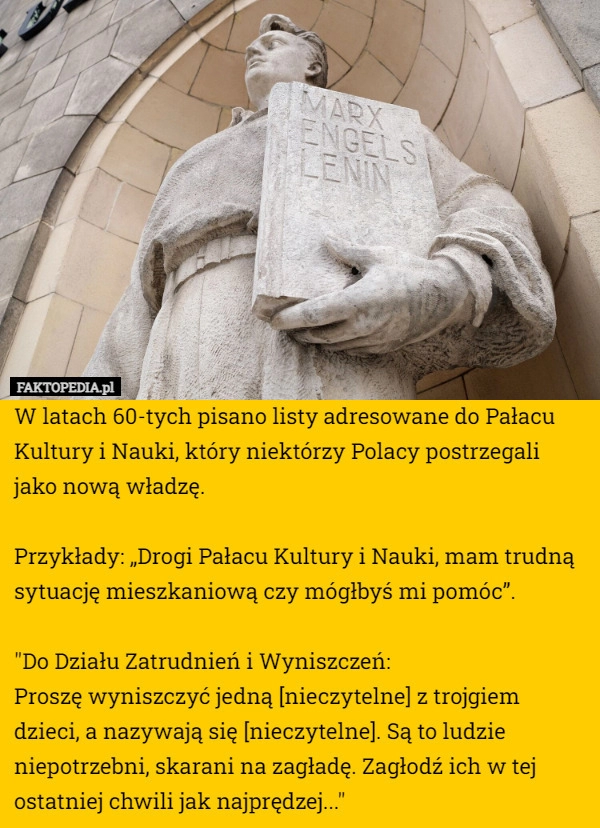 
    W latach 60-tych pisano listy adresowane do Pałacu Kultury i Nauki, który