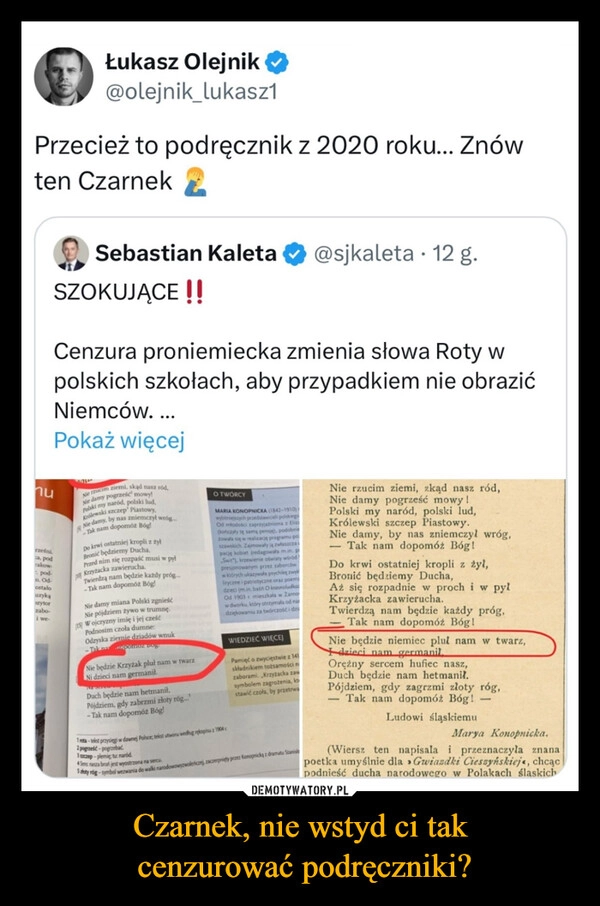 
    Czarnek, nie wstyd ci tak
 cenzurować podręczniki?