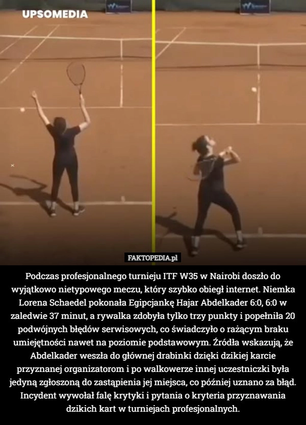
    Podczas profesjonalnego turnieju ITF W35 w Nairobi doszło do wyjątkowo nietypowego