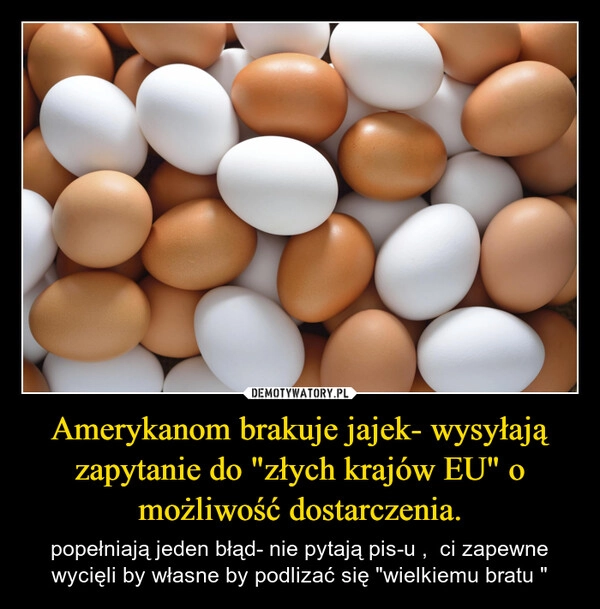 
    Amerykanom brakuje jajek- wysyłają zapytanie do "złych krajów EU" o możliwość dostarczenia.