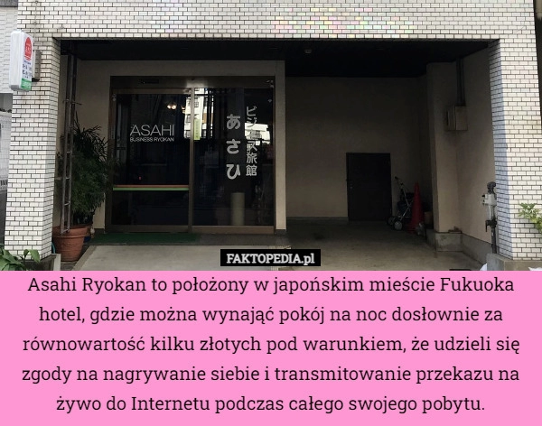 
    Asahi Ryokan to położony w japońskim mieście Fukuoka hotel, gdzie można