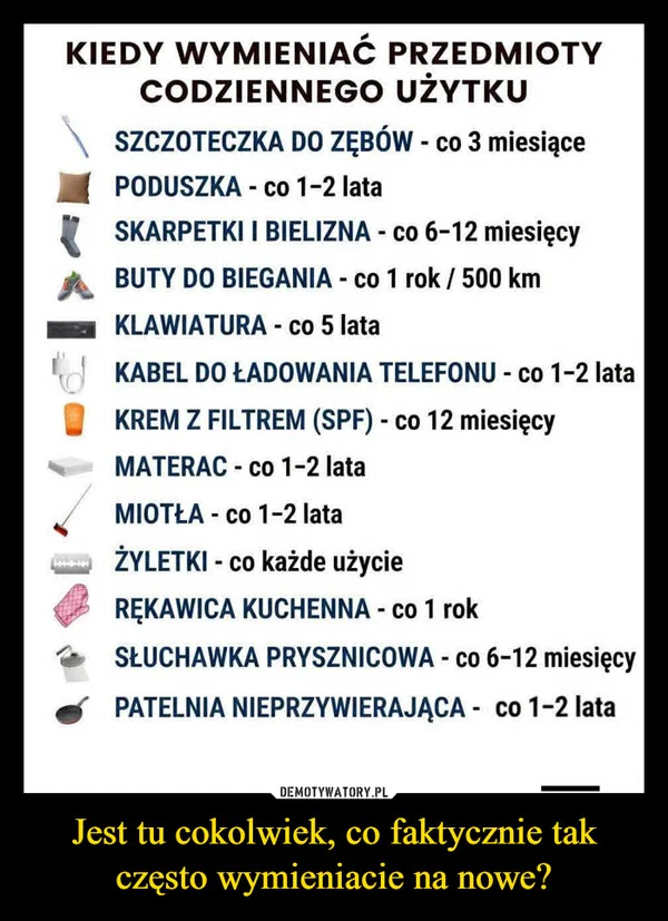 Jest tu cokolwiek, co faktycznie tak często wymieniacie na nowe?