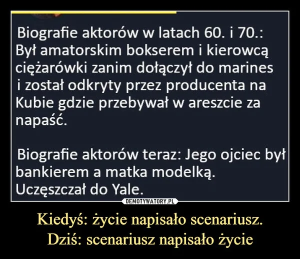 
    Kiedyś: życie napisało scenariusz. Dziś: scenariusz napisało życie