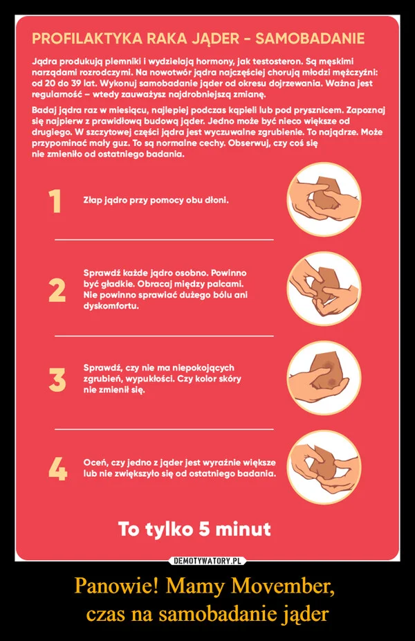 
    Panowie! Mamy Movember, czas na samobadanie jąder