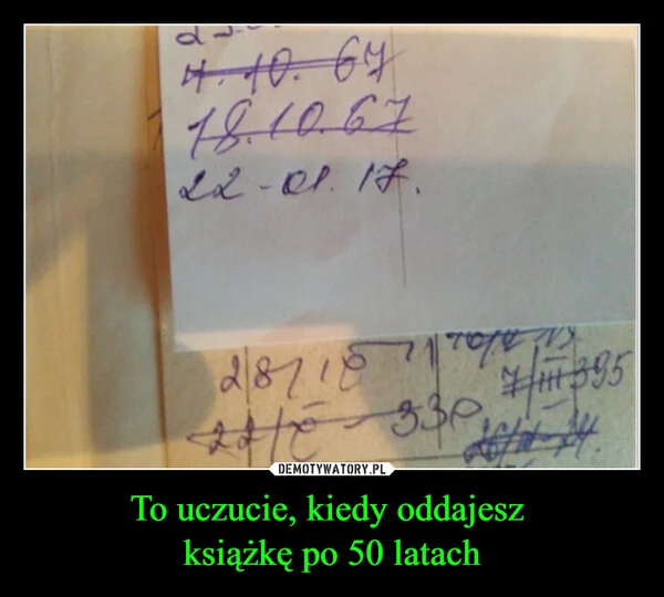 
    To uczucie, kiedy oddajesz książkę po 50 latach