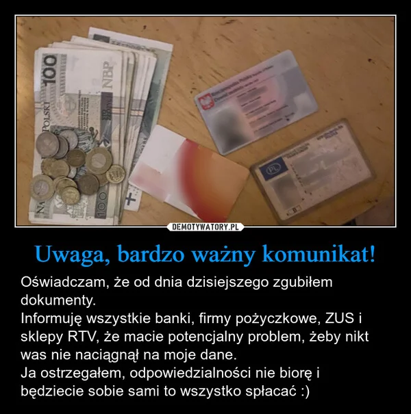 Uwaga, bardzo ważny komunikat!
