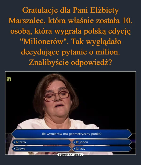 
    Gratulacje dla Pani Elżbiety Marszalec, która właśnie została 10. osobą, która wygrała polską edycję 