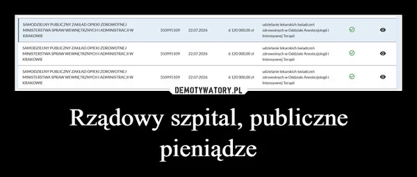 
    Rządowy szpital, publiczne pieniądze