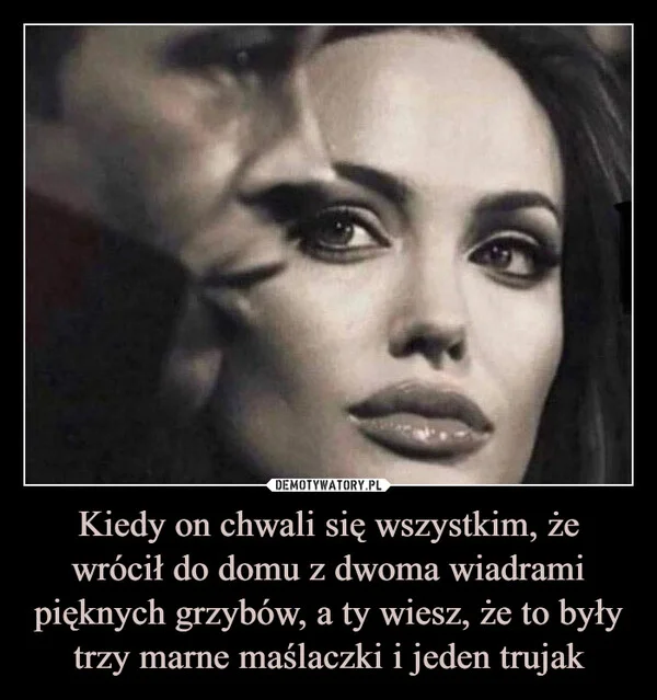 
    Kiedy on chwali się wszystkim, że wrócił do domu z dwoma wiadrami pięknych grzybów, a ty wiesz, że to były trzy marne maślaczki i jeden trujak