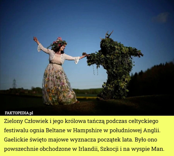 
    Zielony Człowiek i jego królowa tańczą podczas celtyckiego festiwalu ognia...