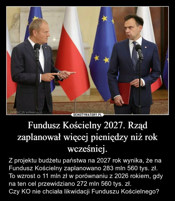 
    Fundusz Kościelny 2027. Rząd zaplanował więcej pieniędzy niż rok wcześniej.