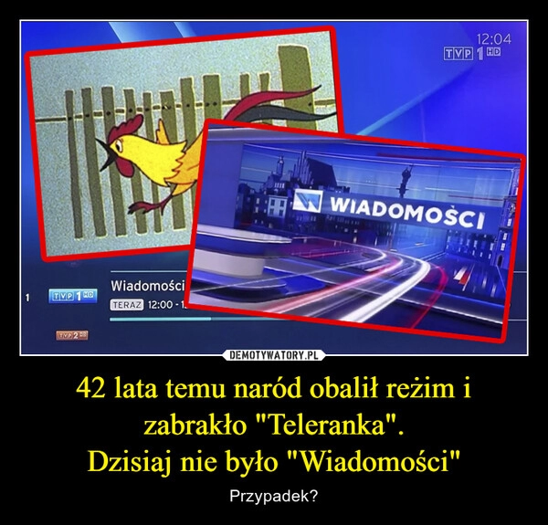 
    42 lata temu naród obalił reżim i zabrakło "Teleranka".
Dzisiaj nie było "Wiadomości"