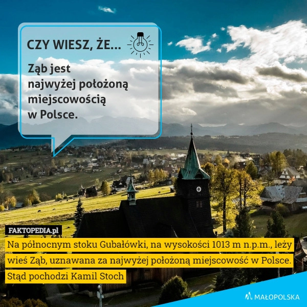 
    Na północnym stoku Gubałówki, na wysokości 1013 m n.p.m., leży wieś Ząb,