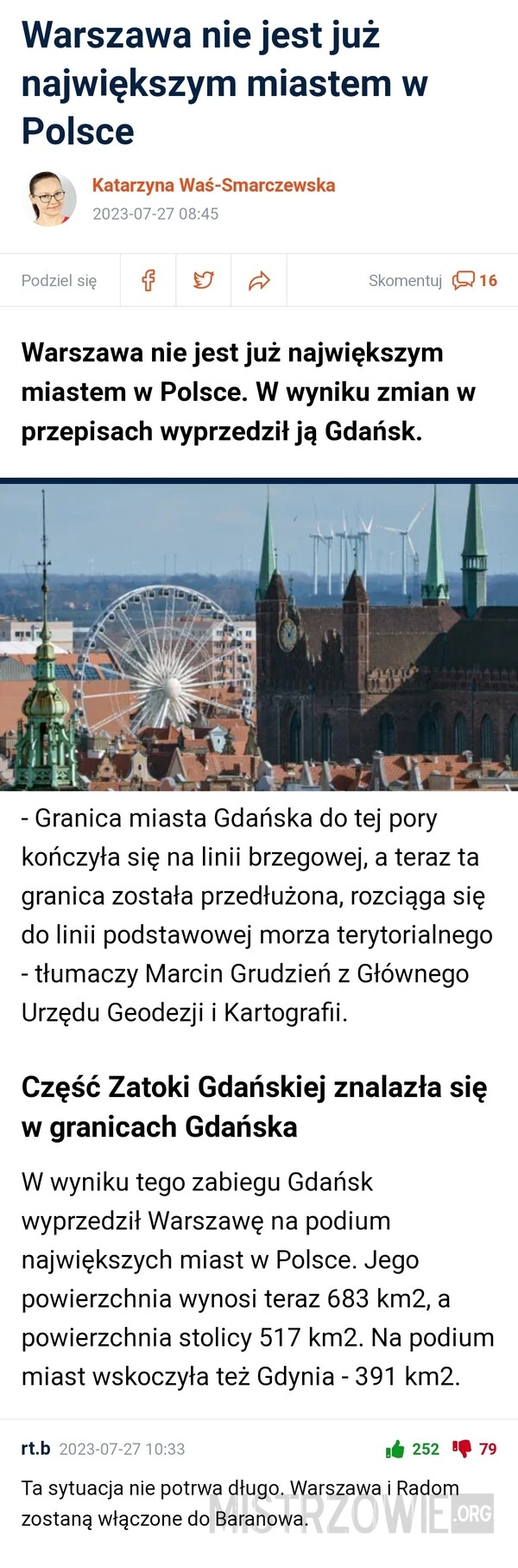 
    Największe miasto w Polsce